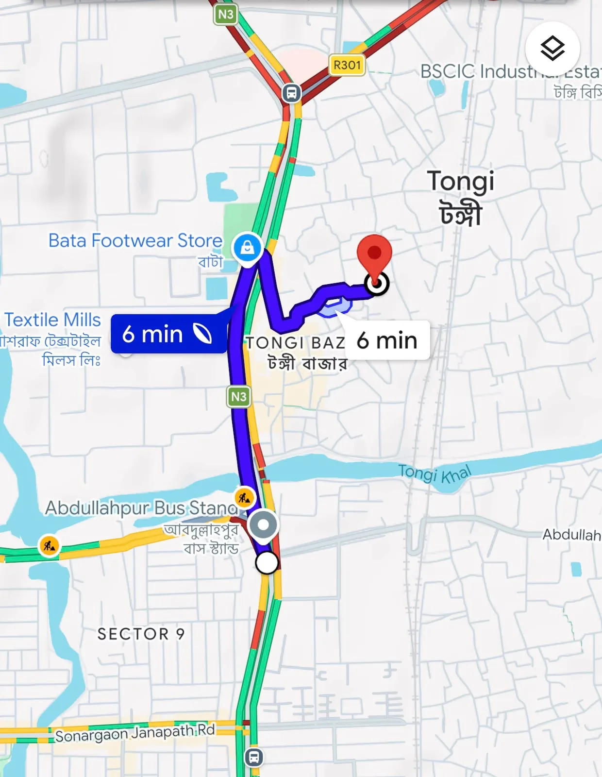 Route from Abdullahpur
