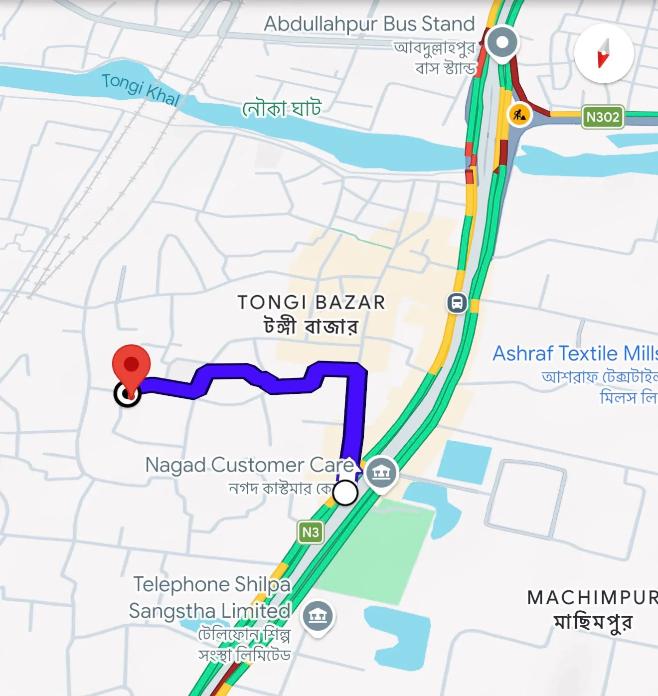 Route from the Dhaka–Mymensingh highway